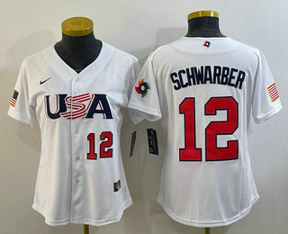 Women%27s USA Baseball #12 Kyle Schwarber Number 2023 White World Classic Stitched Jersey